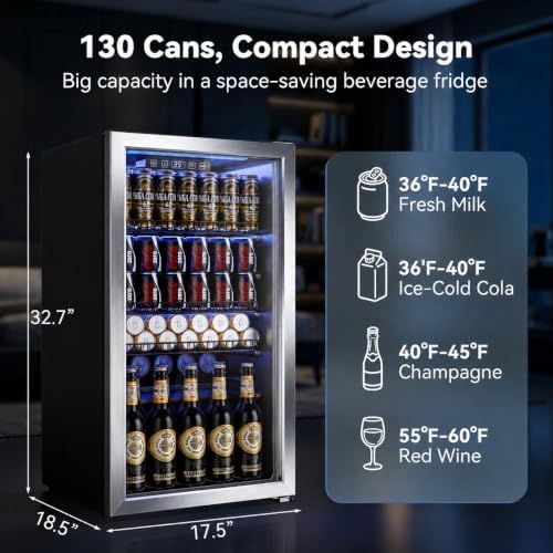 130 Can Beverage Refrigerator, 3.2 Cu.Ft Mini Fridge Beverage Cooler - Image 2