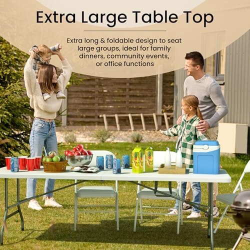 10 PACK of 8 Feet Foldable Table with Built in Handle & Steel Legs | 8 FT Heavy Duty Portable | Perfect for Party, Dining, Wedding, Events, Picnic Indoor, Outdoor, Camping, Temporary - 8 Foot - Image 5