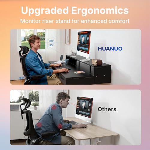 HUANUO 55″ X 26″ Electric Standing Desk with 2 Drawers &24.4″ Large Keyboard Tray, C-Clamp Mount Compatible, Adjustable Computer Desk for Office, Sit Stand Up Desk with 4 Height Presets, Black - Image 5
