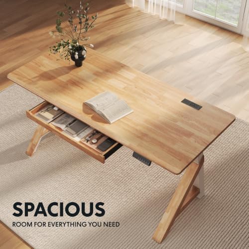 FLEXISPOT 63" WoodiX Solid Wood Executive Standing Desk with Drawer, Maple - Image 6