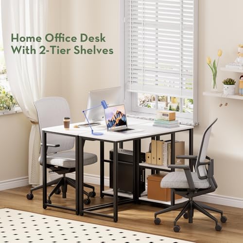 SINPAID 40" Small Computer Desk with Study Shelves for Home Office,White - Image 4