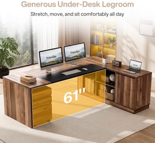 Tribesigns 78.7-Inch L-Shaped Executive Desk with Mobile File Cabinet - Image 6