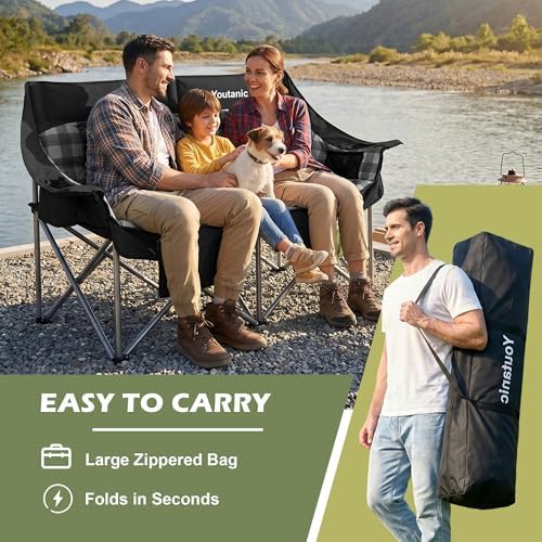 Youtanic 60" Extra Double Camping Chair for Adults, 700lbs Padded Loveseat - Image 6