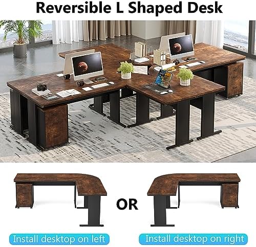 Tribesigns 83" L-Shaped Executive Desk, Large Office Desk with Drawers, Industrial Corner Computer Table with Rolling File Cabinet, Business Workstation for Home Office (Brown, 83 Inches) - Image 4