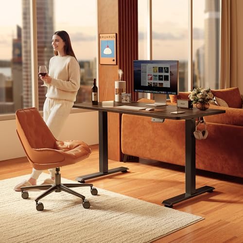 FEZIBO 55 x 24 Inchs Electric Standing Desk, Height Adjustable, Sit Stand Up, Computer Office Desk with Splice Board, Black Frame/Black Walnut Top - Image 2