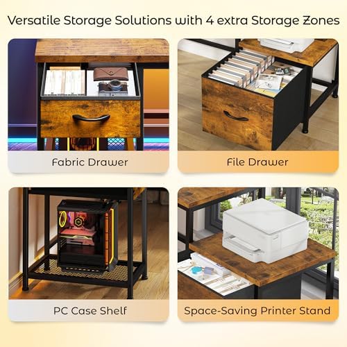 DurayLoly 63" L Shaped Desk with 2 Drawers and Printer Stand,Bedroom,Brown - Image 5