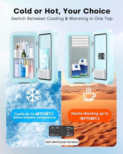 Enventor Mini Fridge with Dimmable LED Mirror, 6L/8 Can, AC/DC Power, Blue - Image 5