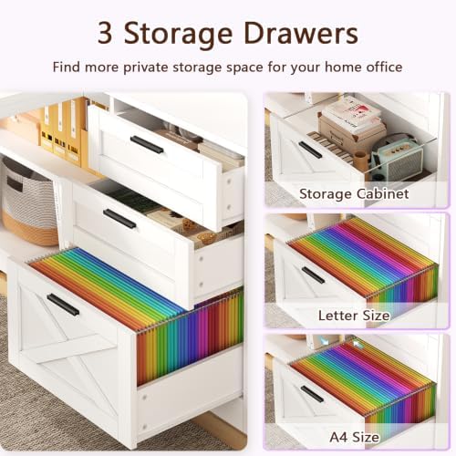 59" Farmhouse L Shaped Gaming Desk with Storage Drawers, LED Lights, Outlet - Image 5