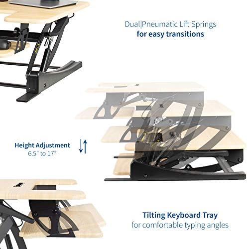 VIVO 36 inch Height Adjustable Stand Up Desk Converter, V Series, Quick Sit to Stand Tabletop Dual Monitor Riser Workstation, Light Wood Top, Black Frame, DESK-V000VO - Image 5