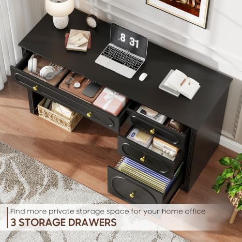 Vabches Executive Desk 47" with 3 Storage Drawers & A File Drawer, Black - Image 3