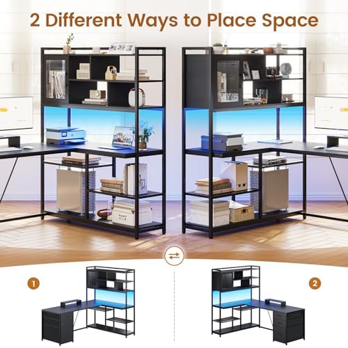 SEDETA 58'' L Shaped Computer Office Desk with 3 Drawers and Bookshelf - Image 4