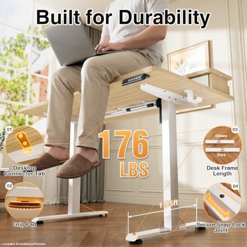 Veken 47x28 in Electric Standing Desk with Drawers, Adjustable Table, Wood - Image 6