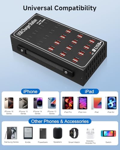 200W USB~c Charging Station, 40 Port (24 USB A & 16 USB~C Port) USB~C Charger Block, Fast Charging Station for Multiple Devices, Desktop USB Charger Compatible for iPhone, iPad, Tablets - Image 4