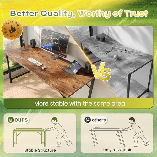 PRAISUN 40 Inch Computer Desk, Office Desk, Spacious Desktop, Rustic Brown - Image 4