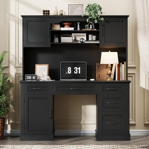 Vabches Executive Desk with 5 Drawers, Pure Black by Vabches