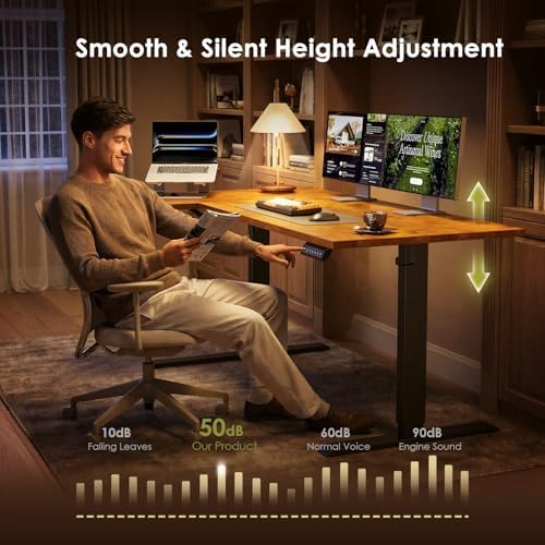 OffiGo 63 Inch Reversible L Shaped Electric Standing Desk, Rustic Brown - Image 6