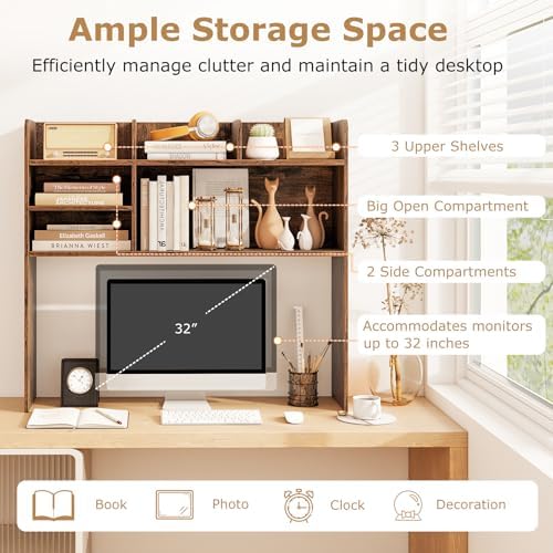 37" Desk Hutch Organizer, Desktop Bookshelf for Monitor Up to 32" - Image 4