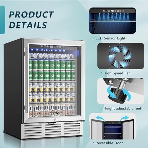 EUHOMY 180 Can Beverage Refrigerator, 24 Inch Under Counter Refrigerator - Image 5