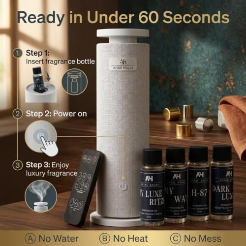 Waterless Scent Diffuser Starter Kit - Bluetooth App & Remote Control – Covers Up to 1000 Sq Ft - Suitable for Home & Hotel Series Diffuser, Includes 4 Scent Oils - Image 5