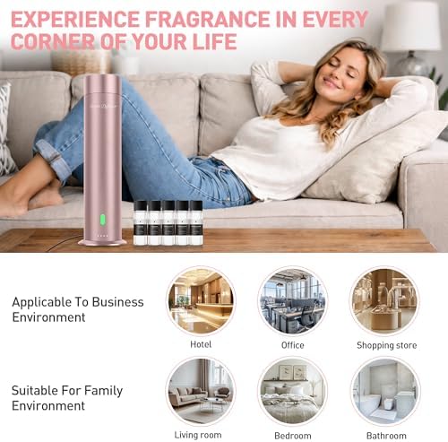 Waterless Diffuser Starter Kit with 5 Scent Oils - Cold Air Diffuser Machine for Home, Hotels and Large Room, 1000 Sq.Ft Coverage Hotel Scent Essential Oil Diffuser, Remote Control, 4.05 Oz, Pink-N - Image 6