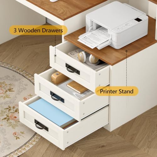 65" Farmhouse Computer Desk with Drawers and Printer Stand for Home Office - Image 5