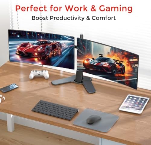 Suptek Free-Standing Dual Monitor Desk Mount, Full Motion Stand for 2 Monitors up to 32" 15.4lbs Each, Height Adjustable Swivel Tilt 360° Rotation, VESA Compatible with Phone Slot, Black - Image 6