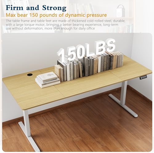 Shintenchi Standing Desk, 71x31 Inch Height Adjustable Electric Sit Stand up Desk, Ergonomic Rising Computer Table, Modern Lift Gaming Desk Workstation for Home Office, Walnut and White - Image 4