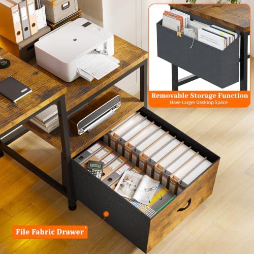 EnHomee 56.5" Office Desk with Drawers & Printer Space for Home Work,Brown - Image 6