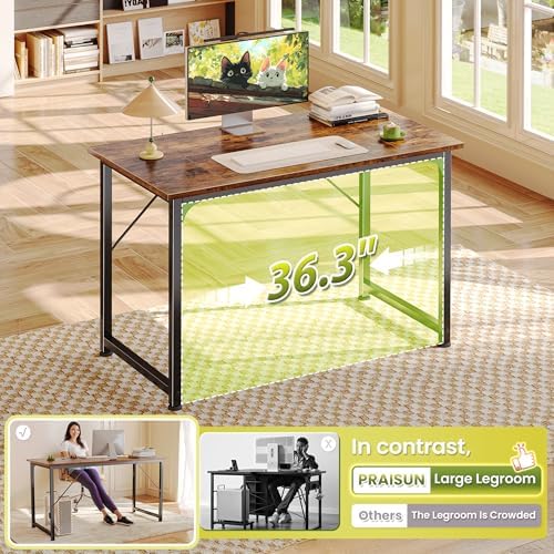 PRAISUN 40 Inch Computer Desk, Office Desk, Spacious Desktop, Rustic Brown - Image 5