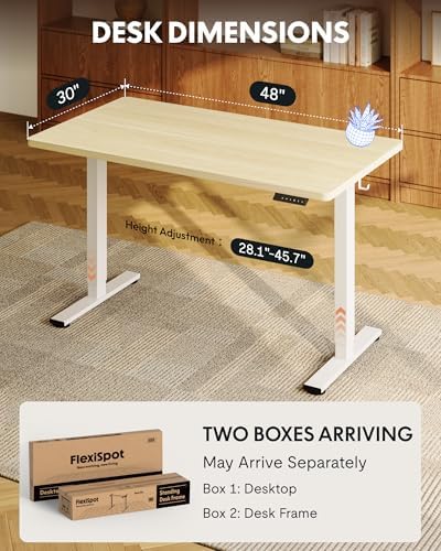 FLEXISPOT EN1 48"x30" One-Piece Standing Desk, White Wood Grain - Image 5