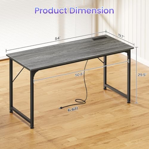 PRAISUN 55 X 20 Inch Computer Desk, Power Outlets, USB-C, Grey - Image 3