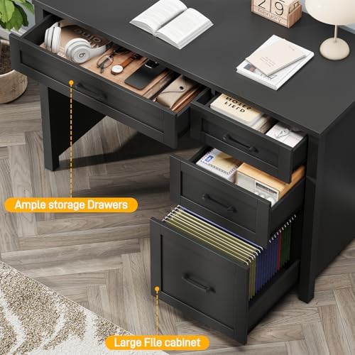 Farmhouse 47" Executive Desk, Computer Desk with File Drawer, Pure Black - Image 4