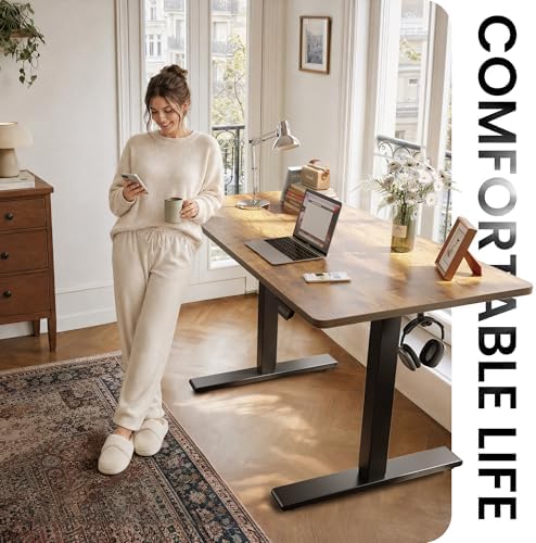 CubiCubi 48 x 24 Electric One-Piece Standing Desk, Rustic Brown - Image 3