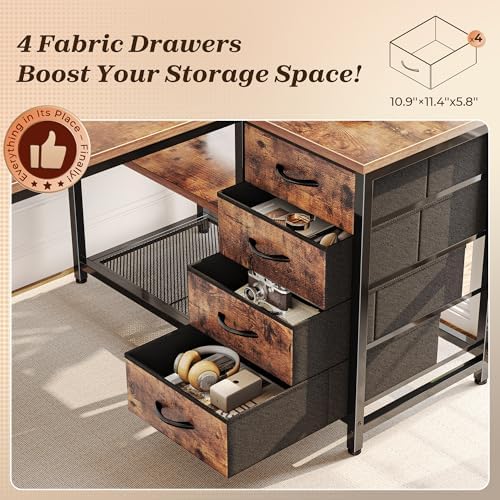 PRAISUN 43.3" Small L Shaped Desk with Power Outlets & 4 Drawers - Image 6