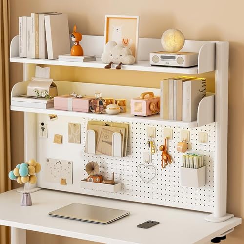 31.4in Clamp on Desk Shelf with Pegboard, White Desktop Bookshelf Organizer by Dawselod
