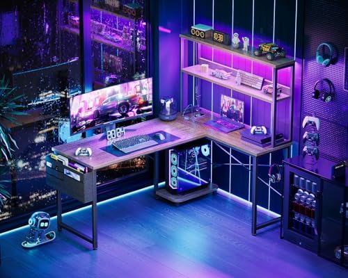 AODK L Shaped Desk Gaming Desk with LED Light & Power Outlet - Image 2