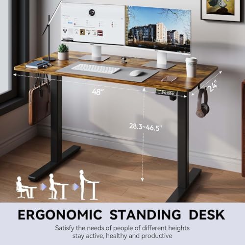 48 x 24 Inch Electric Standing Desk, 3 Memory Presets, Brown - Image 4