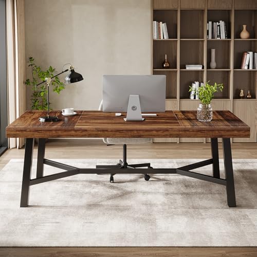 Tribesigns 71-Inch Executive Desk, Farmhouse Office Computer Desk, Brown by Tribesigns