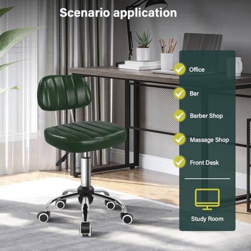 BFTOU Square Swivel Stool with Wheel for Work SPA Shop Massage Height-Adjustable and Cost-Effective Rolling Stool Chair with Back (Green) - Image 3