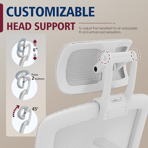 GABRYLLY Ergonomic Office Chair, High Back Home Desk Chair with 2D Flip-Up Arms, 3D Headrest, 90-120° Tilt and Wide Cushion, Big and Tall Mesh Chairs for Man Woman, Computer Task Chair Light Grey - Image 6