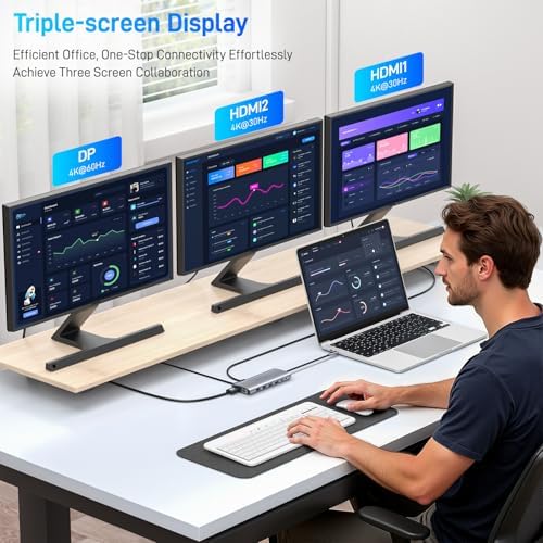 USB C Docking Station 14 in 1 with 2 HDMI 4K + DP 8K 3 Monitors Triple Display for Laptop,/MacBook Pro/Air/HP/DELL/Lenovo, USB C Hub Dongle Dock with USB 3.0, RJ45,100W PD, SD/TF, Audio/Mic - Image 5