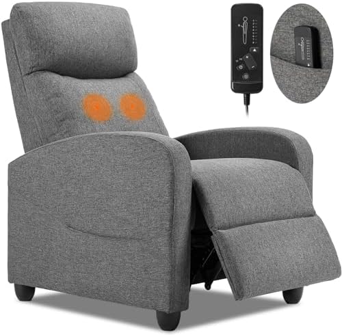 Sweetcrispy Massage Recliner Chair for Adults, Adjustable Home Theater Seating with Lumbar Support for Living Room, Modern Fabric Reclining for Small Space, Grey by Sweetcrispy