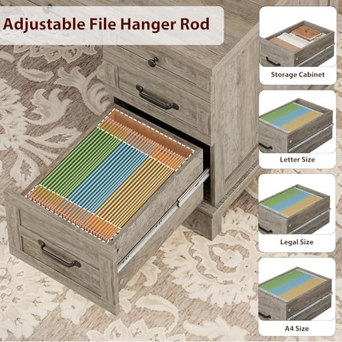 GarveeHome Farmhouse Executive Desk with Drawers, 53.54 in Home Office Desk with Charging Station, Wooden Computer Desk with File Cabinet Storage for Work Study Writing, Rustic Gray - Image 5