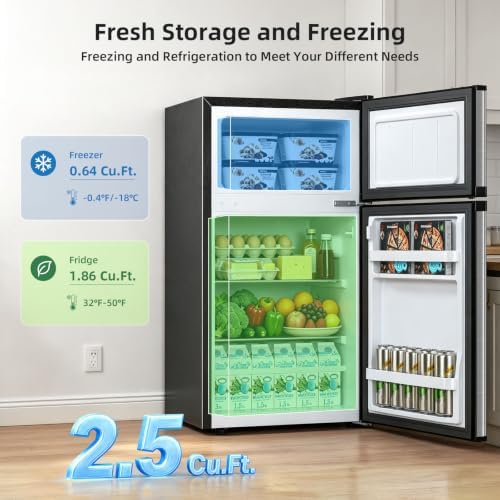 Antarctic Star Compact Mini Fridge with Freezer,Double Door with Adjustable Thermostat,Small Fridge Removable Shelves for Dorm/Office,2.45 Cu.Ft,STEEL - Image 3