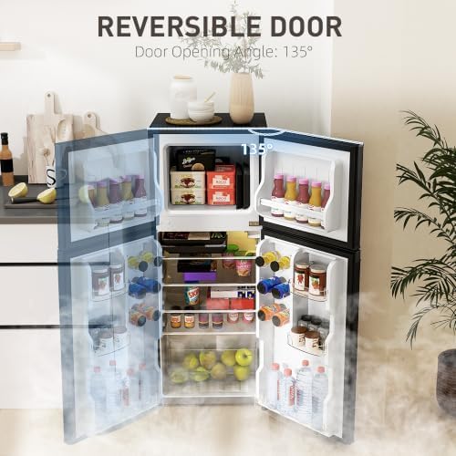 HOMCOM 4 Cu.Ft Mini Fridge with Freezer Double Reversible Door Black - Image 5
