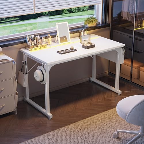 DurayLoly 48" Gaming Desk with Waterproof LED Lights for Bedroom,White - Image 6