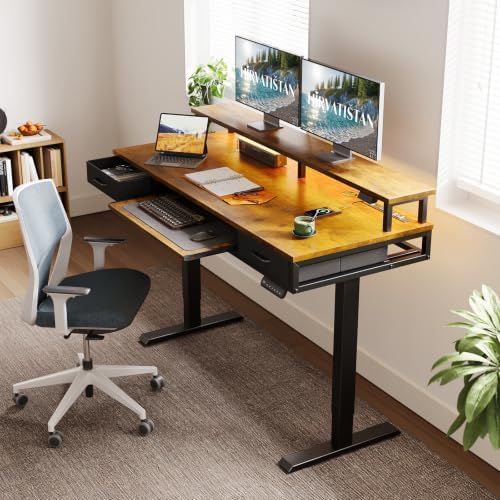 AODK 55 Inch Standing Desk with Drawers & Keyboard Tray, Rustic Brown - Image 2
