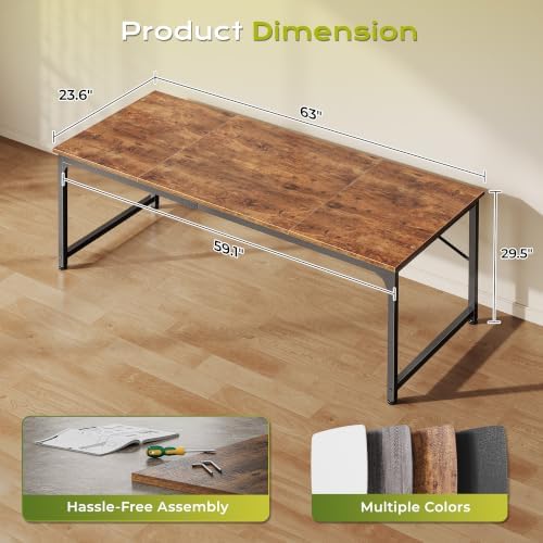 PRAISUN 63 Inch Computer Desk, Office Desk, Spacious Desktop, Rustic Brown - Image 3