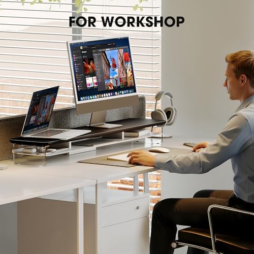 Fenge 42.5" Dual Monitor Stand with Clear Acrylic Legs, Black - Image 2