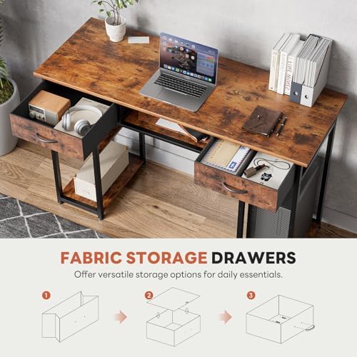 DUMOS 48-Inch Computer Desk with Drawers and Hook, Brown - Image 6